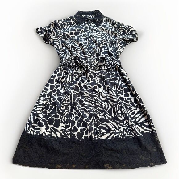 Bisou Bisou Shirt dress Size Large Black and Cream Geometric Short Lleeve - Picture 2 of 16